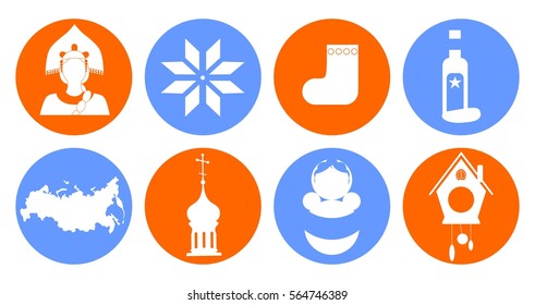 
set of icons in the style of a flat design on the theme of russia.