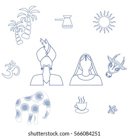 set of icons in the style of a flat design on the theme of india.