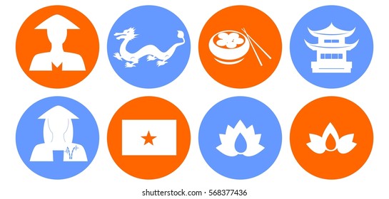 set of icons in the style of a flat design on the theme of Vietnam.