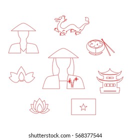 set of icons in the style of a flat design on the theme of Vietnam.