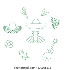 set of icons in the style of a flat design on the theme of mexico.