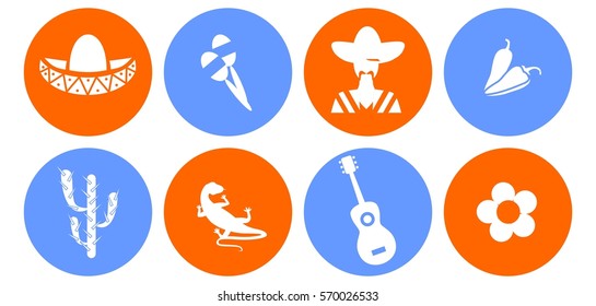 set of icons in the style of a flat design on the theme of mexico.