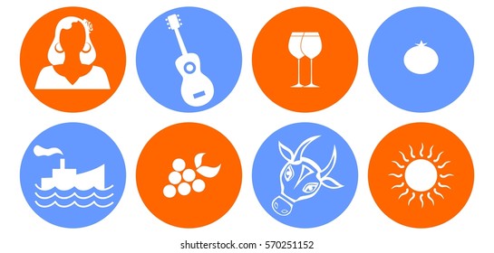 set of icons in the style of a flat design on the theme of spain.