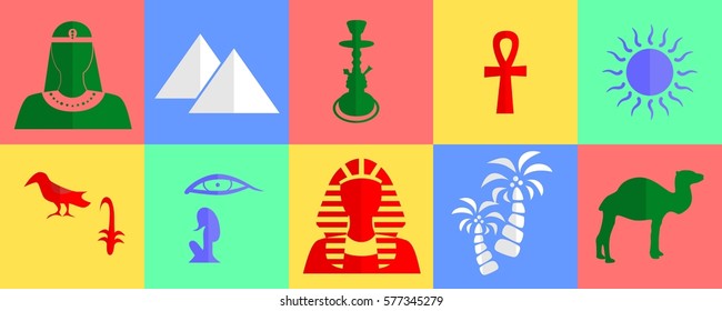 set of icons in the style of a flat design on the theme of egypt.