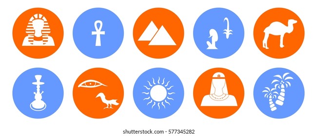set of icons in the style of a flat design on the theme of egypt.