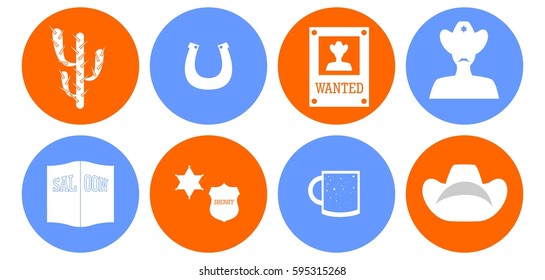 set of icons in the style of a flat design on the theme of cowboys.