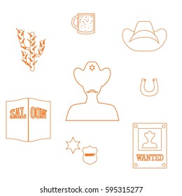 set of icons in the style of a flat design on the theme of cowboys.