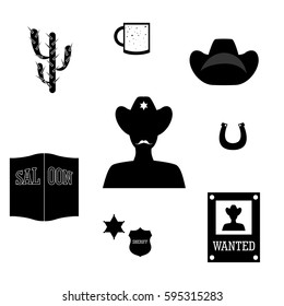 set of icons in the style of a flat design on the theme of cowboys.