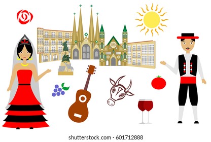 set of icons in the style of a flat design on the theme of spain.