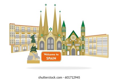 set of icons in the style of a flat design on the theme of spain.