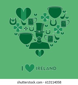 set of icons in the style of a flat design on the theme of Ireland.