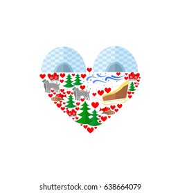 set of icons in the style of a flat design on the theme of Eskimo.