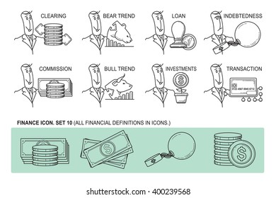Set Icons in style flat line. Theme - Finance.