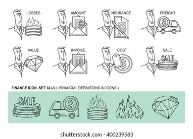 Set Icons in style flat line. Theme - Finance.