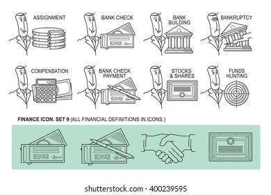 Set Icons in style flat line. Theme - Finance.