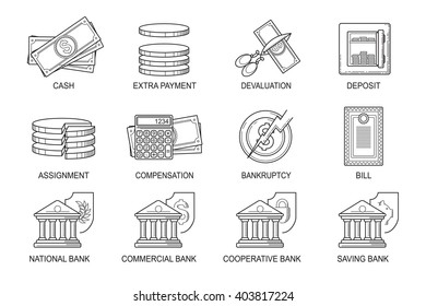 Set Icons in style flat line. Theme - Finance.
