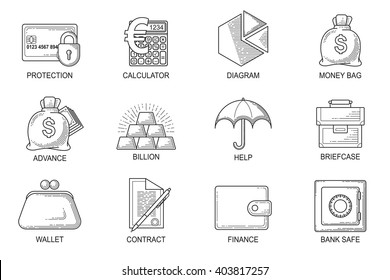 Set Icons in style flat line. Theme - Finance.