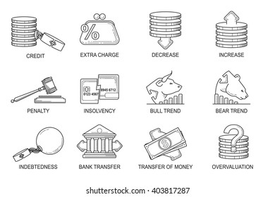 Set Icons in style flat line. Theme - Finance.