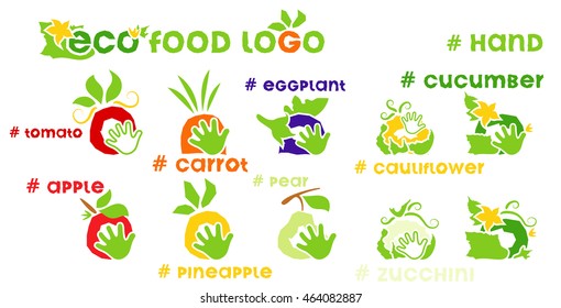 Set of icons of stylized fruit and vegetables in an eco style