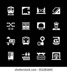 Set icons of subway isolated on black. Vector illustration