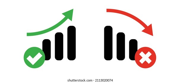 Set of icons for success and failure bar charts. Vectors.