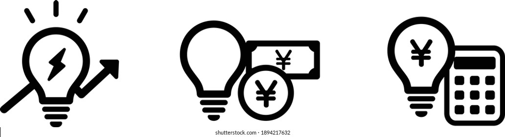 Set of icons such as electricity bill, electricity bill increase, light bulb etc.
