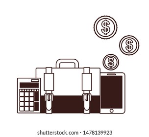 set of icons with suitcase of businessman in white background