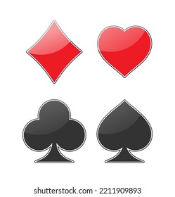 A set of icons of the suits of playing cards. Casino card symbols. Flat style