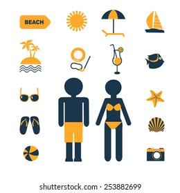 set of icons for summer beach vacation 