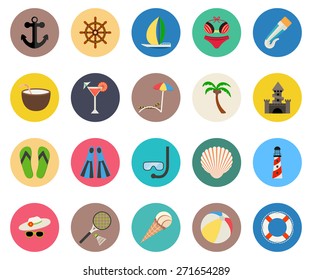 Set of icons summer beach vacation