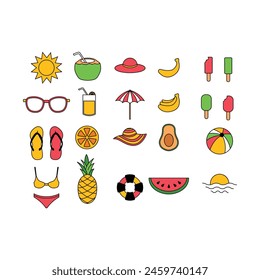 set of icons summer beach vector element flat design