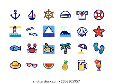 Set of icons for summer items