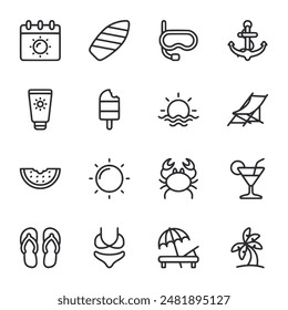 set of icons summer vector illustration