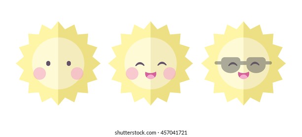 Set icons of the sun. Cute design. Flat vector style.