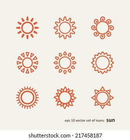 Set with icons - the sun. A vector.