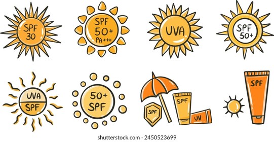 set of icons sunscreen isolated on white background
