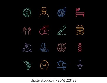 Set of icons for surgery. Editable stroke. Vector illustration