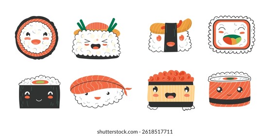 Set Icons Sushi and Sashimi Cute