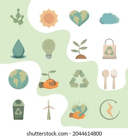 set icons sustainable and environmentally