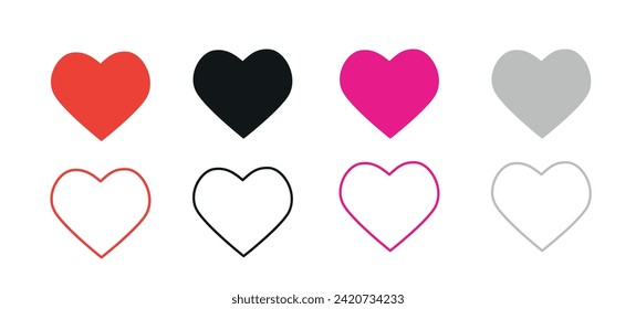 A set of icons of symbols of the heart of love. Flat illustration. The symbol of Valentine's Day.