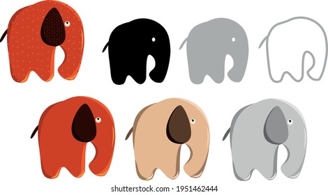 
set of icons, symbols of pictures of various elephants in polka dots