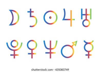 Set of icons symbols planets isolated on white background.