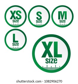 set icons symbols size clothing, literal measurement standard clothing size from big to small xs xl sticker, vector template label.