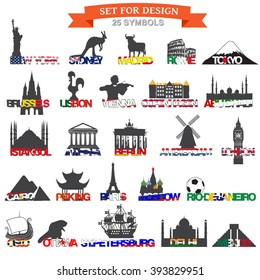 set of icons symbols world capitals.vector illustration