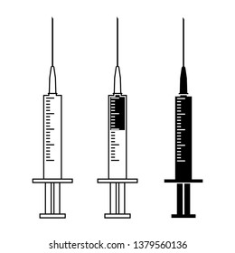 Set icons syringes for injection. Isolated symbols on white background. Black and white flat design. Vector illustration