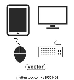 set of icons, tablet, monitor, mouse and keyboard