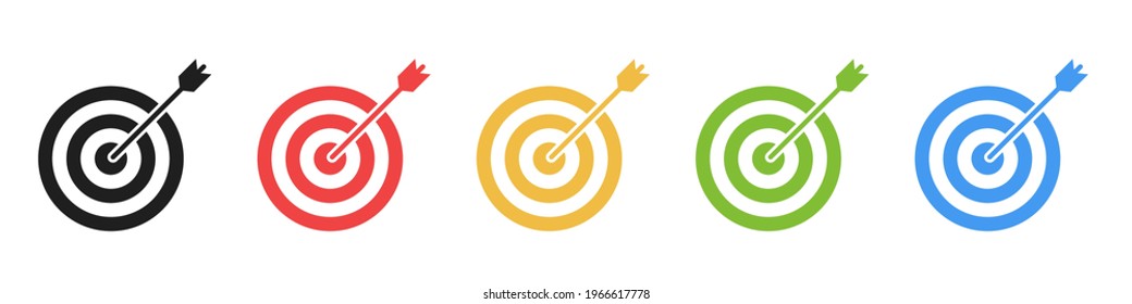 Set of icons of targets for archery isolated on a white background. The concept of achieving a goal in business or in another matter. Vector illustration.
