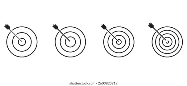 Set of icons of targets for archery isolated on a white background.