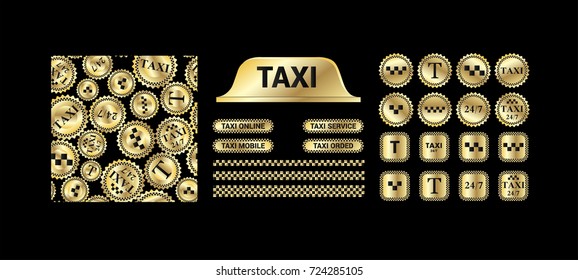 Set of icons for taxi services. Design for stickers, banners and other types of advertising. Vector illustration