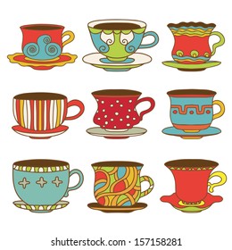 Establecer iconos tazas de té/café - vector